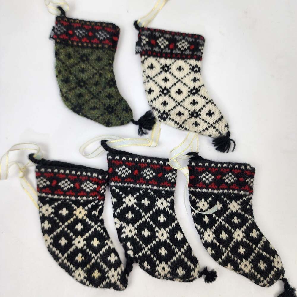Icelandic Designs Mini 5" Christmas Stockings w/Ribbons Red Green White Black